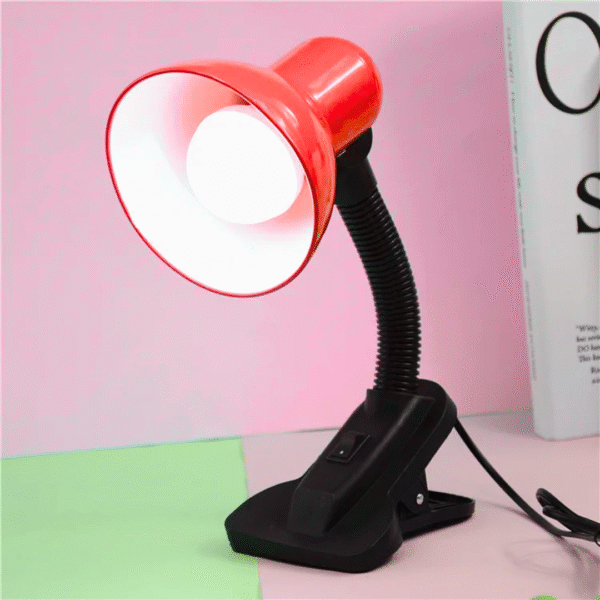 Desk Clip Lamp for Reading and Studying – Flexible Arm & Focused Lighting – Easy Clamp-on Mount (Red)