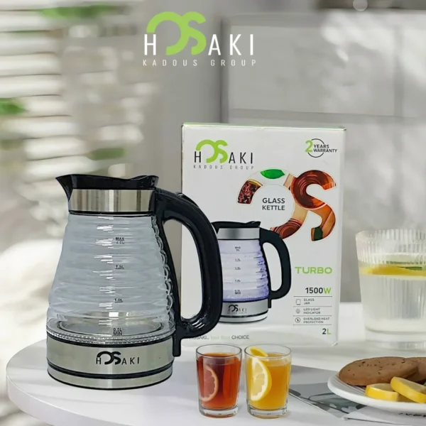 Hosaki, Glass Electric Kettle – 2L, 1500W, LED Indicator & Stainless Steel Heating Element