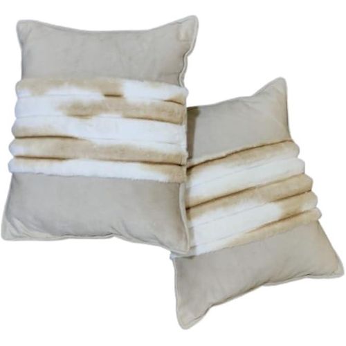 Double-sided decorative velvet cushion set – beige color with soft fur stripes – (2 pieces)