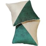 Double-sided decorative velvet cushion set – Beige with elegant green color – (2 pieces)