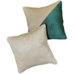 Double-sided decorative velvet cushion set – Beige with elegant green color – (2 pieces) - Image 2