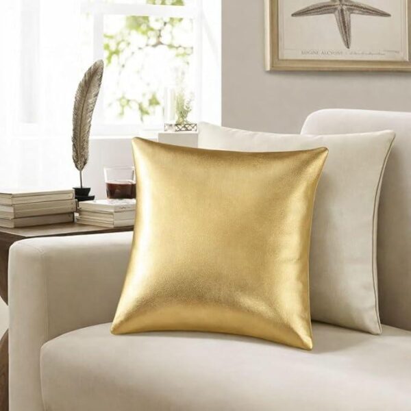 2 Double-sided cushions, gold leather *elegant beige fabric – 40*40 cm