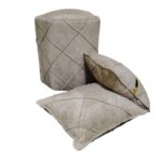 Modern Pouf Set with 2 Decorative Cushions –  Beige Color Scheme - Image 4