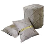 Modern Pouf Set with 2 Decorative Cushions –  Beige Color Scheme - Image 3