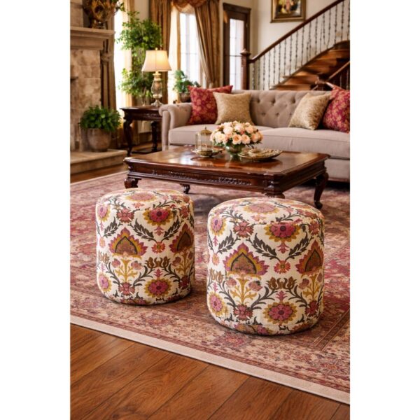 " 2 Elegant Salon Poufs + 2 Decorative Cushions with Modern Design in Multiple Colors – Stylish and Trendy Coordination for Every Living Room