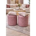 Modern Pouf Set with 2 Decorative Cushions – Cashmere & Beige Color Scheme