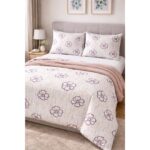 Luxury 5-Piece beige Floral Bedding Set – Includes 2 Pillowcases & 2 Cushions, 220×240 cm