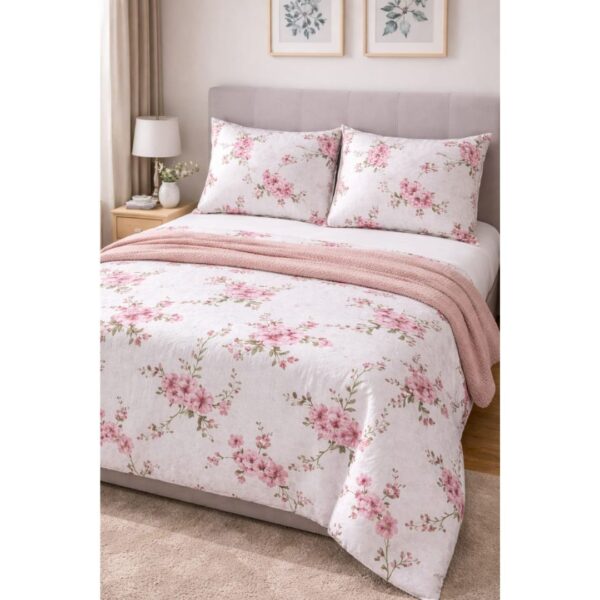 Al Majd 5-Piece Floral Bedding Set – Pink, 220 × 240 cm with Cushions 55 × 70 cm & 2 Pillowcases 45 × 155 cm