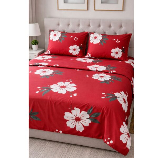Luxury 5-Piece Burgundy Floral Bedding Set by Al Majd – Includes 2 Pillowcases & 2 Cushions, 220×240 cm