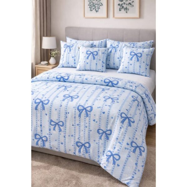 Floral 3-Piece Bed Sheet Set – 220 × 240 cm + Cushions 45 × 160 cm – blue color-,EL magd