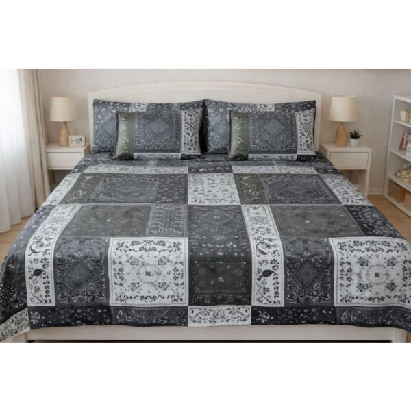 Al Majd 5-Piece Multicolor Bedding Set – Gray, Olive & White, 220×240 cm with Cushions & Pillowcases